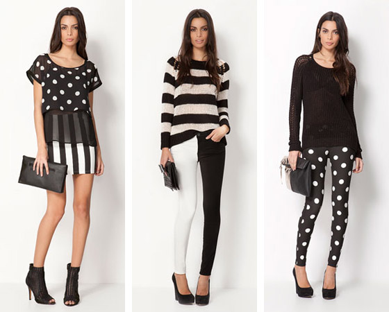 Základná produktová línia Bershka je určená pre ženy a zameriava sa na aktuálne mdne trendy vrátane džínsovej mdy večerne mdy aj oblečenia pre voľný čas Na obrázku je ukážka z kolekcie jarleto 2013 v mdnom čiernobielom vzorkovanom dizajne