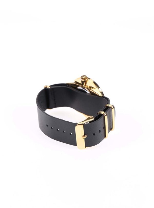 Unisex hodinky v zlatej farbe s čiernym koženým remienkom CHPO Harold Gold