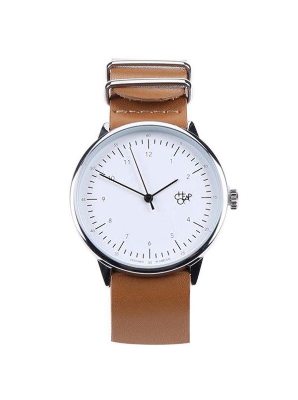 Unisex hodinky v striebornej farbe s hnedým koženým remienkom CHPO Harold