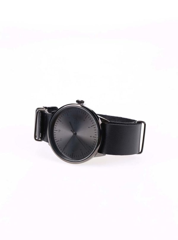 Čierne unisex hodinky s koženým remienkom CHPO Harold Metal