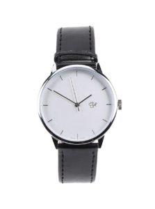 Unisex hodinky v striebornej farbe s čiernym koženým remienkom CHPO Khorshid Silver