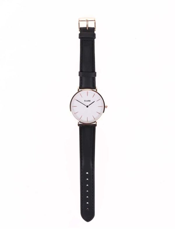 Bielo-čierne unisex kožené hodinky CLUSE La Bohème Rose Gold