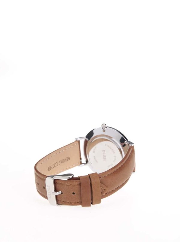 Unisex hodinky v striebornej farbe s hnedým koženým remienkom CLUSE La Bohème Silver