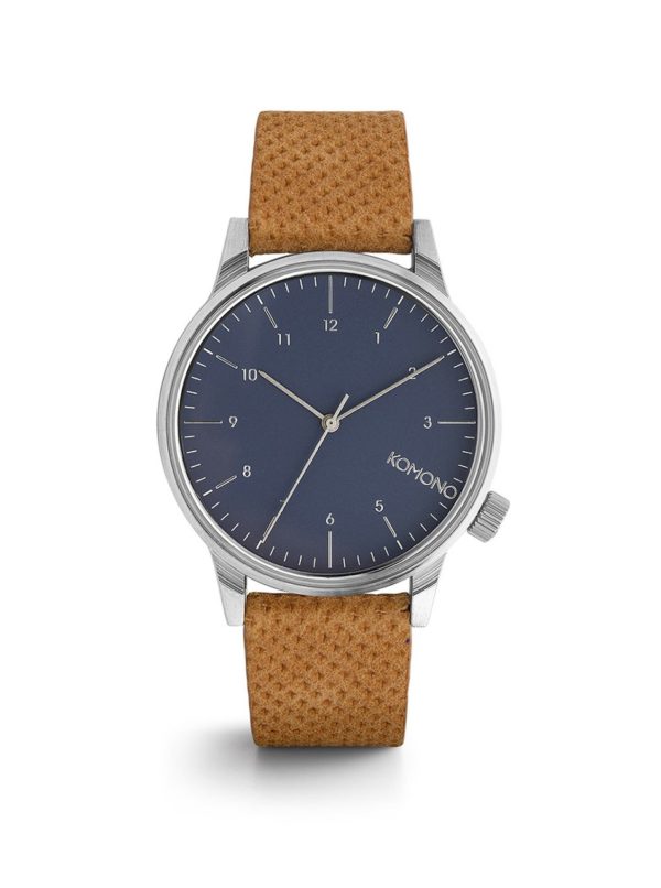 Unisex hodinky v striebornej farbe s hnedým koženým remienkom Komono Winston
