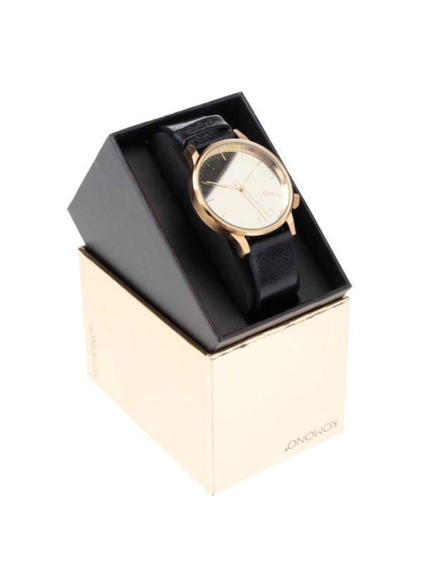 Unisex hodinky v zlatej farbe s tmavomodrým remienkom Komono Winston Mirror