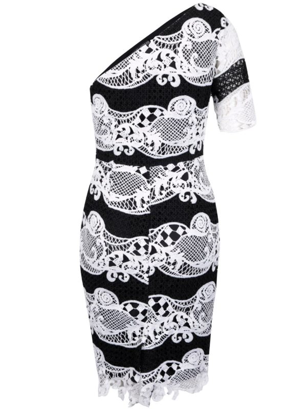 Bielo-čierne čipkované šaty s jedným rukávom Little Mistress