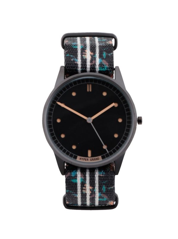 Čierne pánske hodinky s textilným vzorovaným remienkom HYPERGRAND