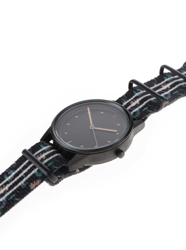Čierne pánske hodinky s textilným vzorovaným remienkom HYPERGRAND