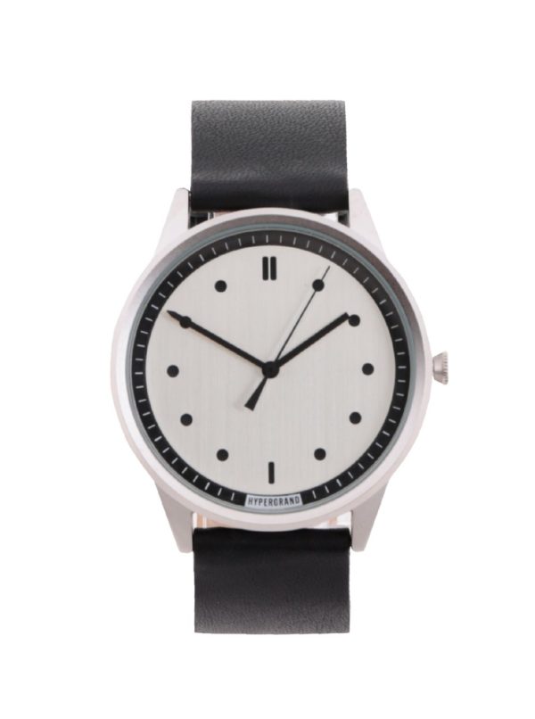 Pánske hodinky v striebornej farbe s čiernym koženým remienkom HYPERGRAND