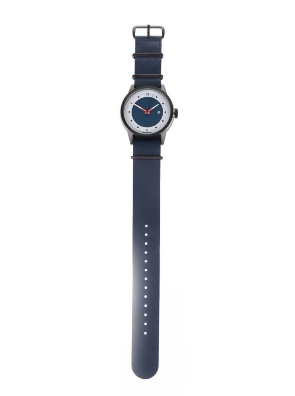 Čierne pánske hodinky s tmavomodrým koženým remienkom HYPERGRAND