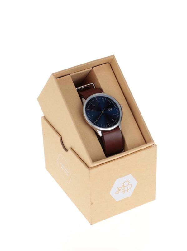 Unisex hodinky v striebornej farbe s hnedým koženým remienkom CHPO Harold Navy Metal