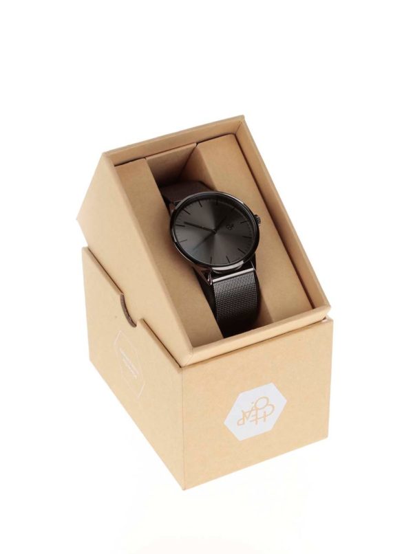 Čierne unisex hodinky s nerezovým remienkom CHPO Nando Metal