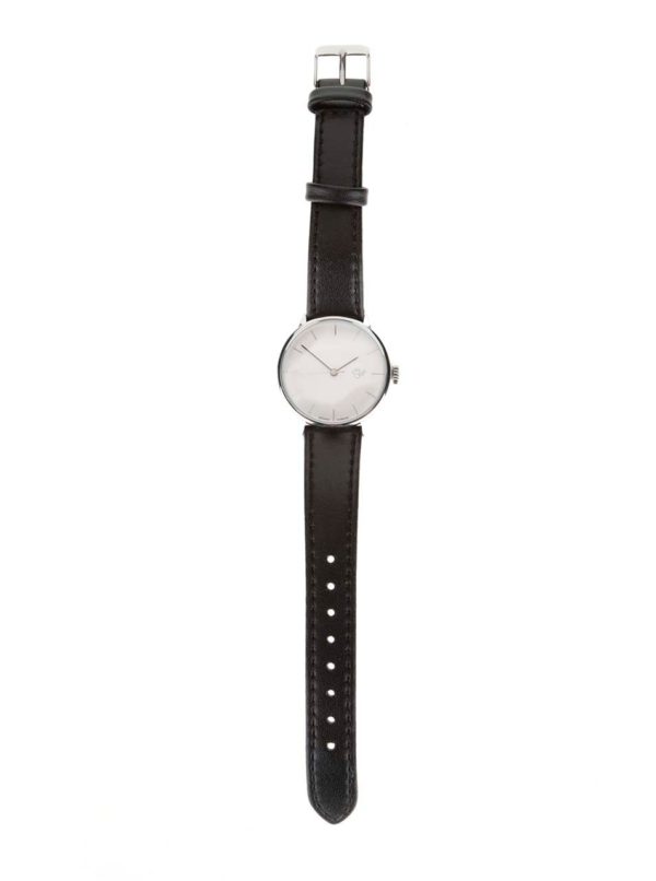 Dámske hodinky v striebornej farbe s čiernym remienkom z vegánskej kože CHPO Khorshid Mini Silver