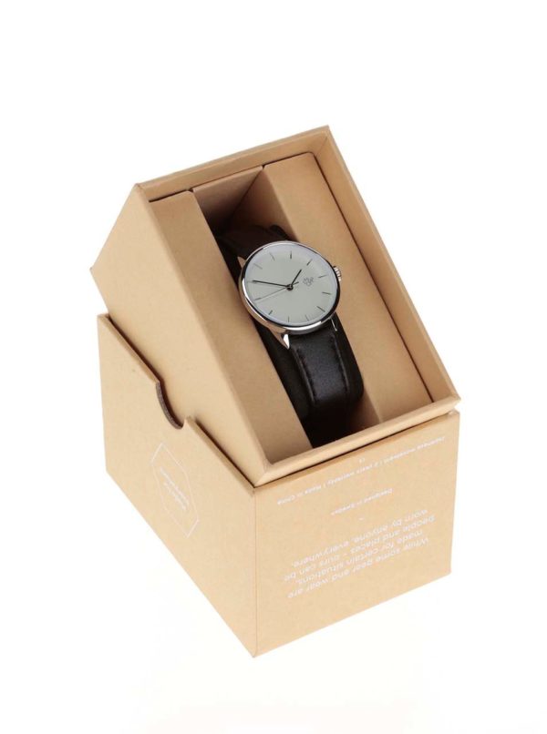 Dámske hodinky v striebornej farbe s čiernym remienkom z vegánskej kože CHPO Khorshid Mini Silver