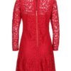 Červené čipkované šaty s dlhým rukávom Closet