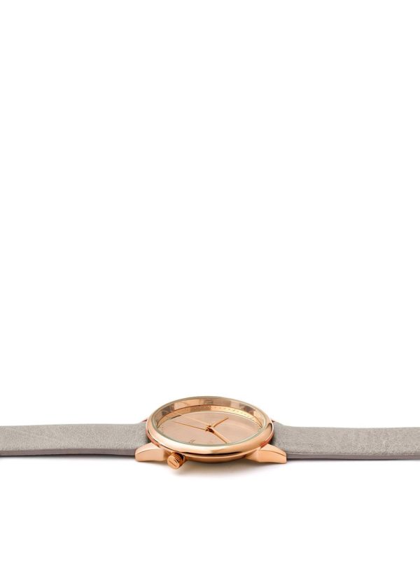 Dámske hodinky v ružovozlatej farbe so sivým koženým remienkom Komono Estelle Mirror