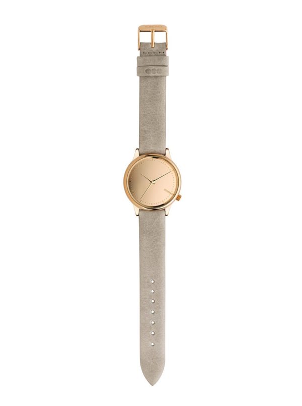 Dámske hodinky v ružovozlatej farbe so sivým koženým remienkom Komono Estelle Mirror