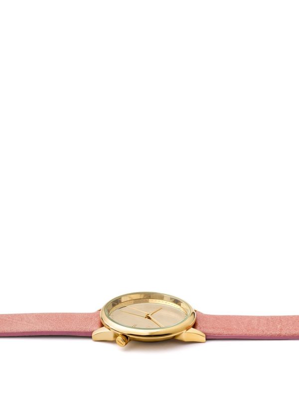 Dámske hodinky v zlatej farbe s ružovým koženým remienkom Komono Estelle Mirror