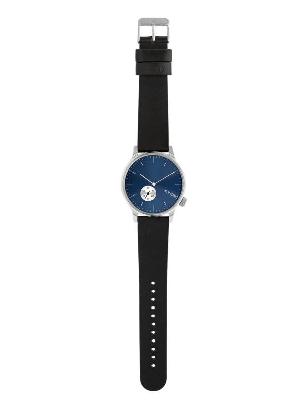 Unisex hodinky v striebornej farbe s čiernym koženým remienkom Komono Winston Subs