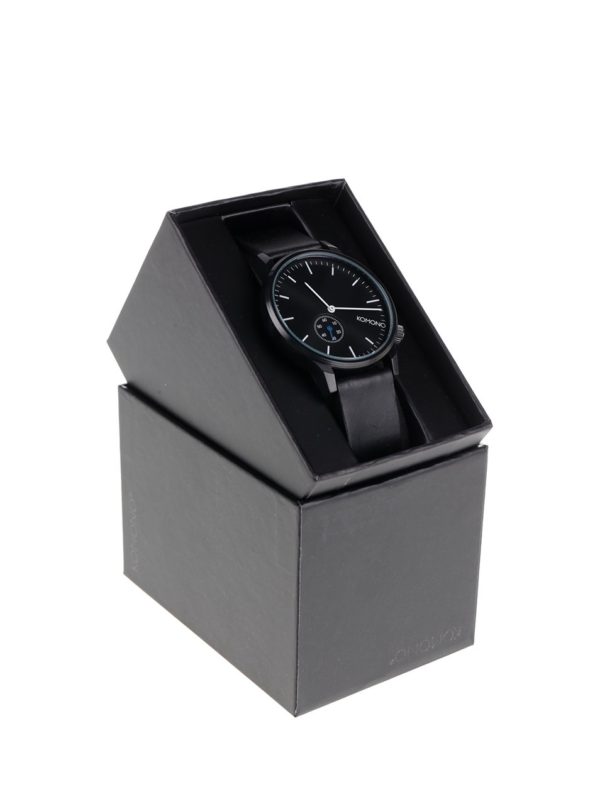 Čierne unisex hodinky s koženým remienkom Komono Winston Subs