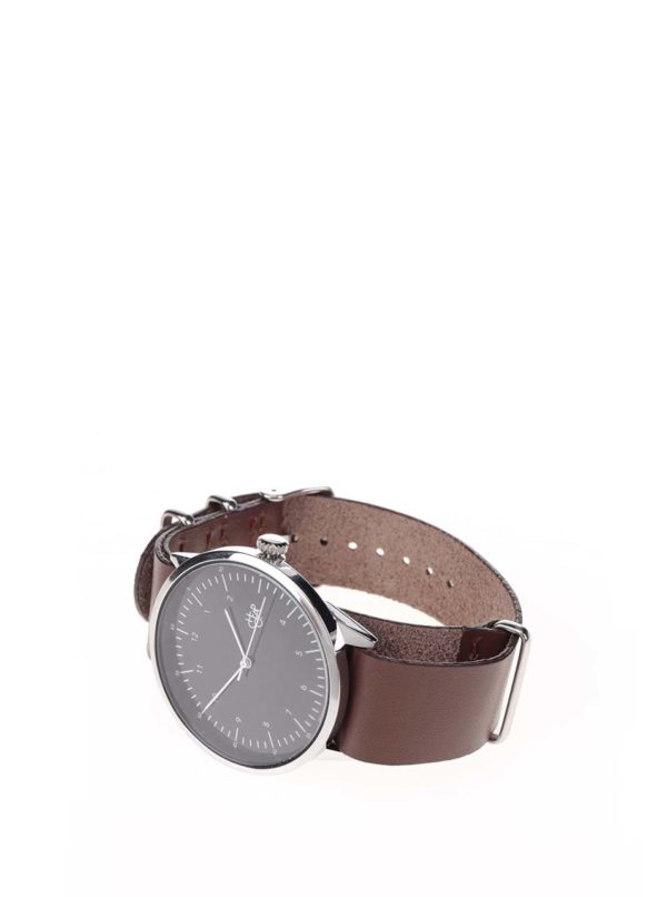 Pánske hodinky v striebornej farbe s hnedým koženým remienkom CHPO Harold