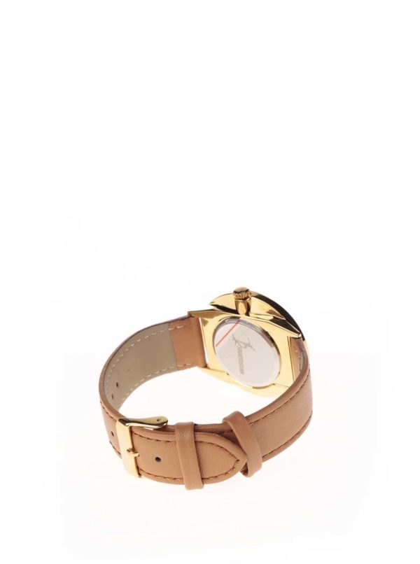 Pánske hodinky v zlatej farbe s hnedým remienkom z vegánskej kože CHPO Nawroz