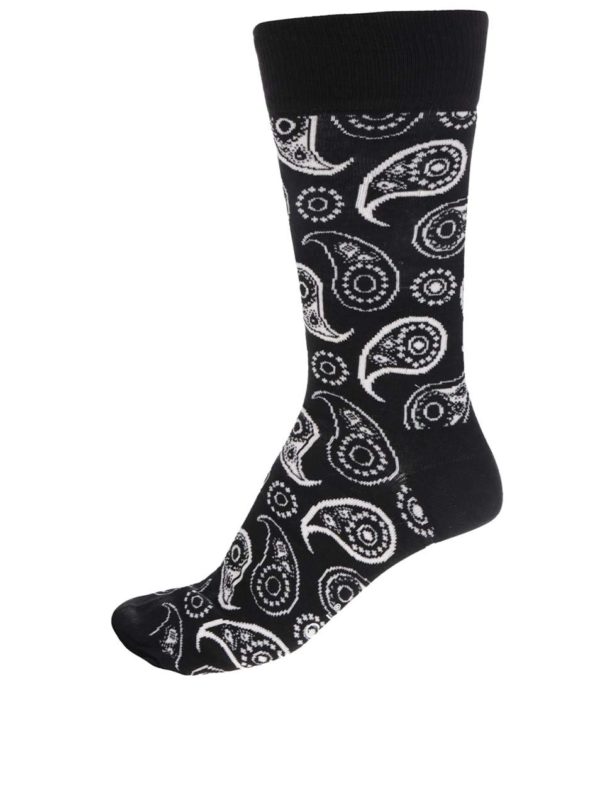 Čierno-biele vzorované pánske ponožky Happy Socks Paisley