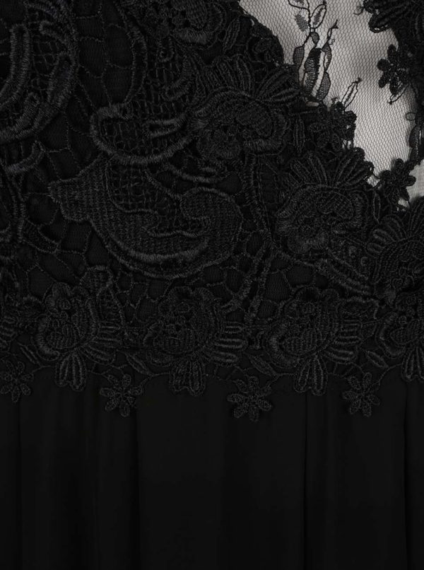 Čierne dlhé šaty s čipkovanou hornou časťou a priesvitnými detailmi AX Paris