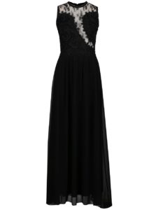 Čierne dlhé šaty s čipkovanou hornou časťou a priesvitnými detailmi AX Paris