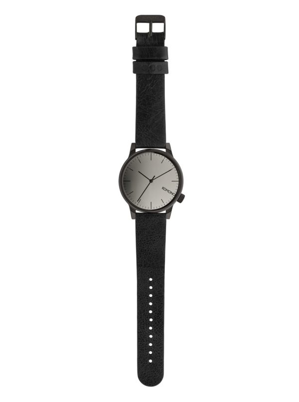Čierne unisex hodinky s koženým remienkom Komono Winston Mirror