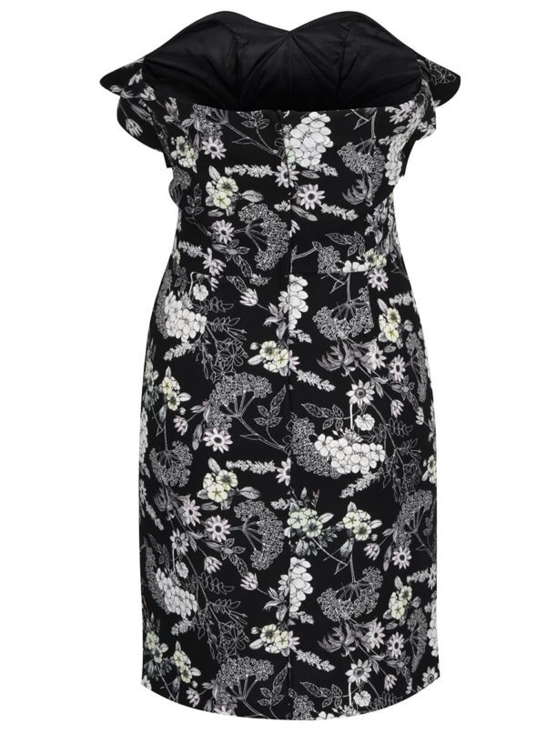 Čierne kvetované šaty bez ramienok Miss Selfridge