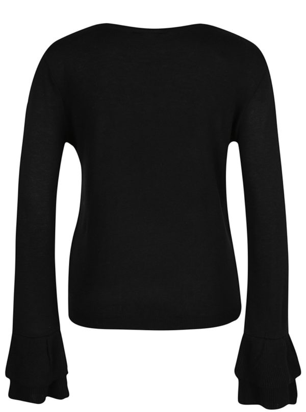 Čierny sveter s volánmi na rukávoch Miss Selfridge