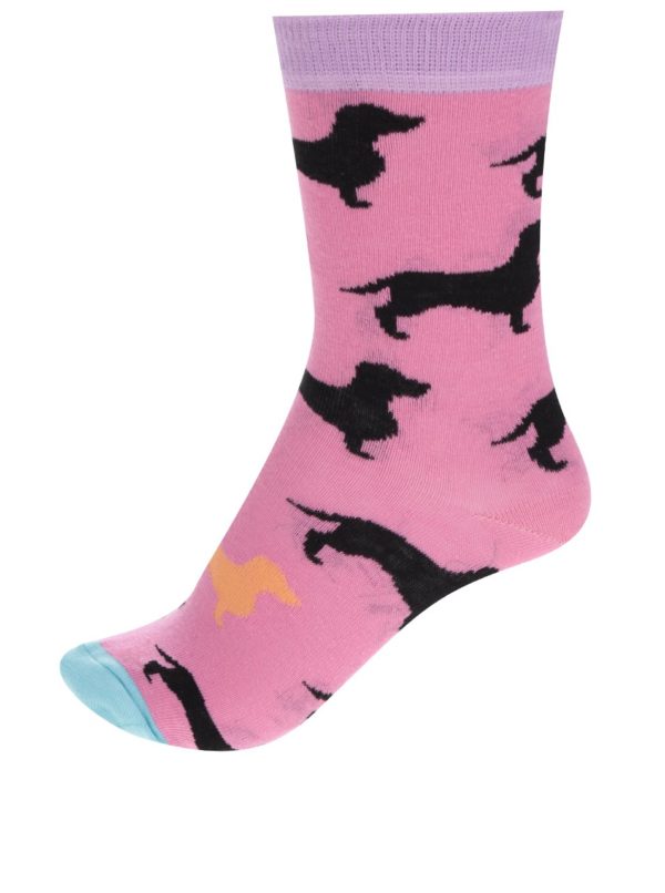 Súprava šiestich farebných dámskych ponožiek so vzorom jazevčíkov Oddsocks Hotdogs