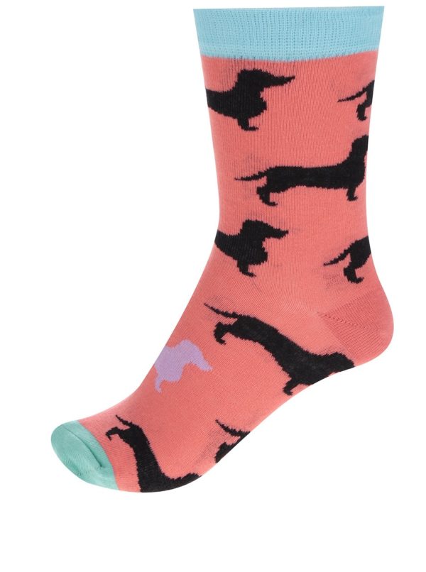 Súprava šiestich farebných dámskych ponožiek so vzorom jazevčíkov Oddsocks Hotdogs