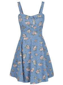 Modré kvetované šaty s mašľou na chrbte Apricot