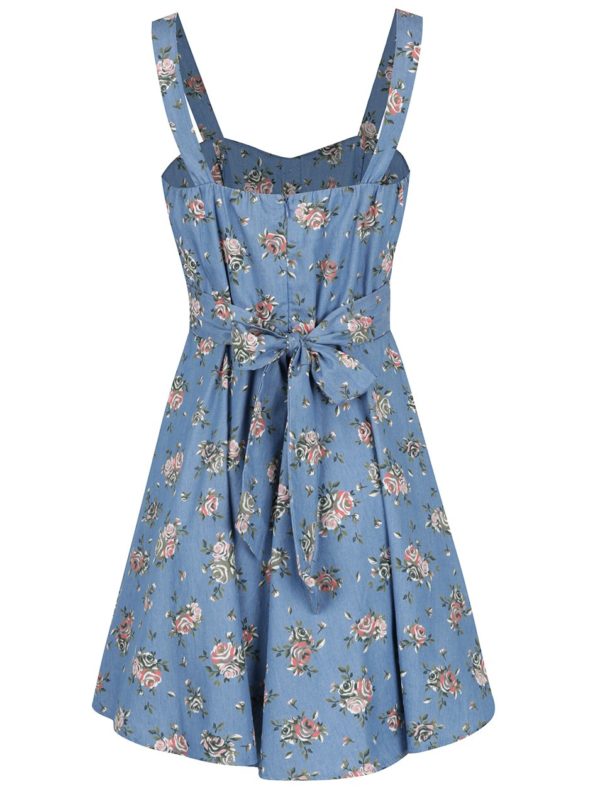 Modré kvetované šaty s mašľou na chrbte Apricot
