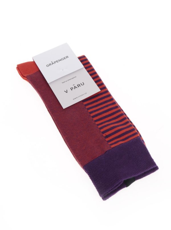 Fialovo-červené pruhované unisex ponožky V páru