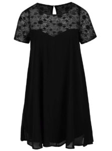 Čierne plus size šaty s priesvitným kvetovaným sedlom Goddiva
