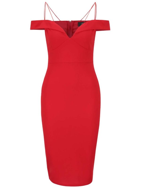 Červené šaty s odhalenými ramenami a tenkými ramienkami AX Paris