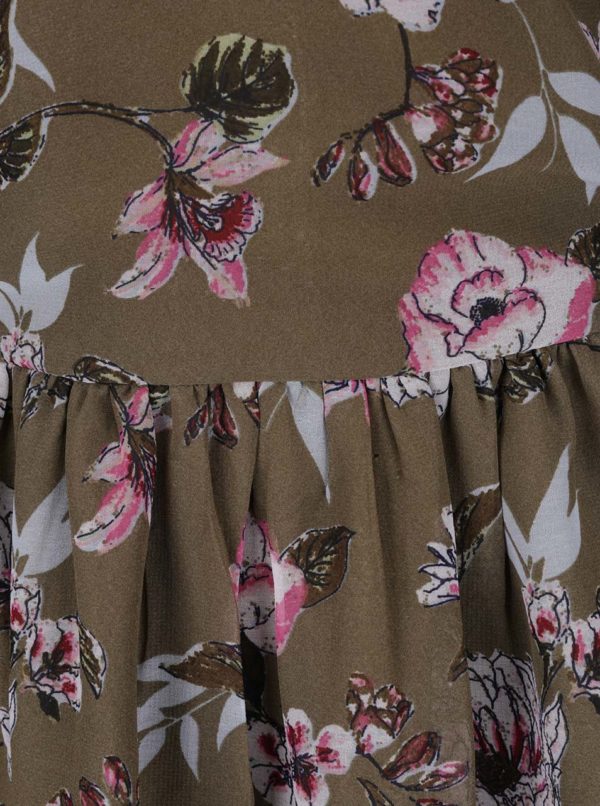 Kaki kvetované šaty s odhalenými ramenami Miss Selfridge