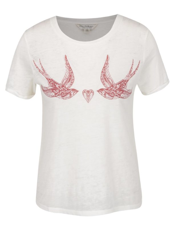 Krémové tričko s potlačou vtákov Miss Selfridge