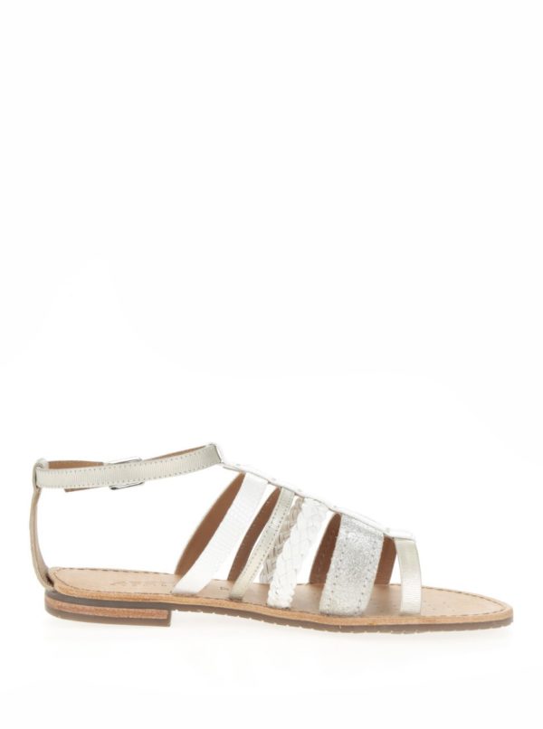 Dámske kožené sandále v bielo-striebornej farbe Geox Sozy