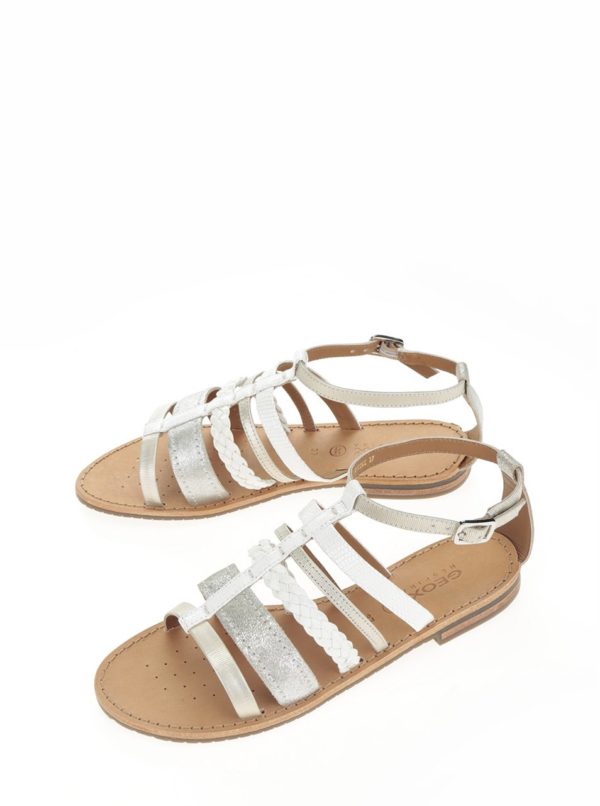 Dámske kožené sandále v bielo-striebornej farbe Geox Sozy