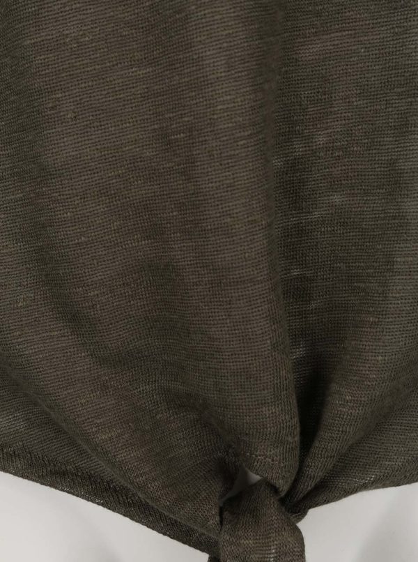 Kaki ľanové tričko s uzlom Vero Moda Reza