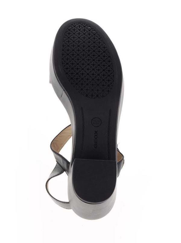 Čierne kožené sandálky na širokom podpätku Geox Zaferly