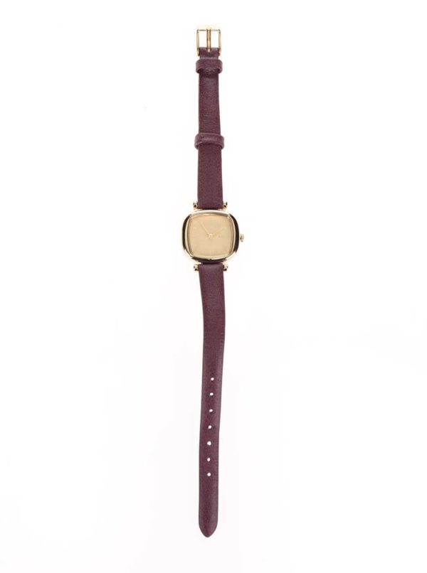 Dámske hodinky v zlatej farbe s vínovým koženým remienkom Komono Moneypenny