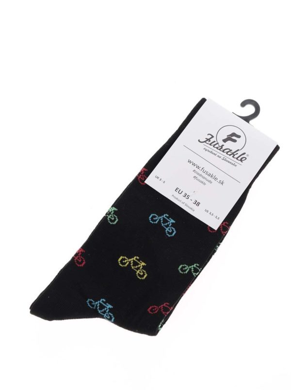 Čierne unisex ponožky s motívom bicyklov Fusakle Cyklista čierny