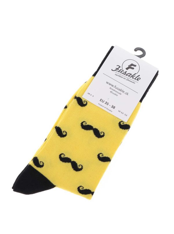 Čierno-žlté unisex ponožky s motívom fúzov Fusakle Fúzač