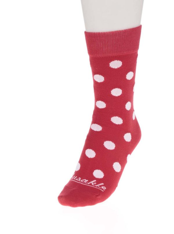 Bielo-červené unisex bodkované ponožky Fusakle Komanč