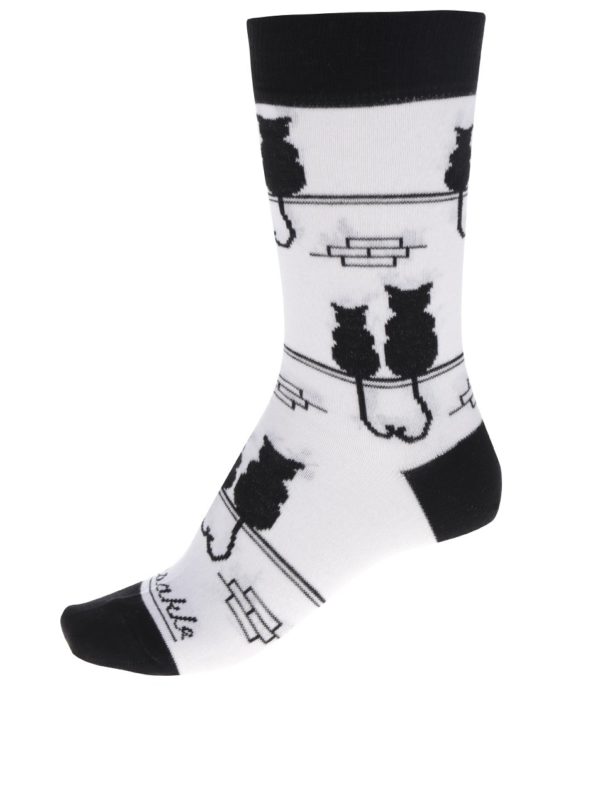 Čierno-biele unisex ponožky s motívom mačiek Fusakle Kocúr a mačka
